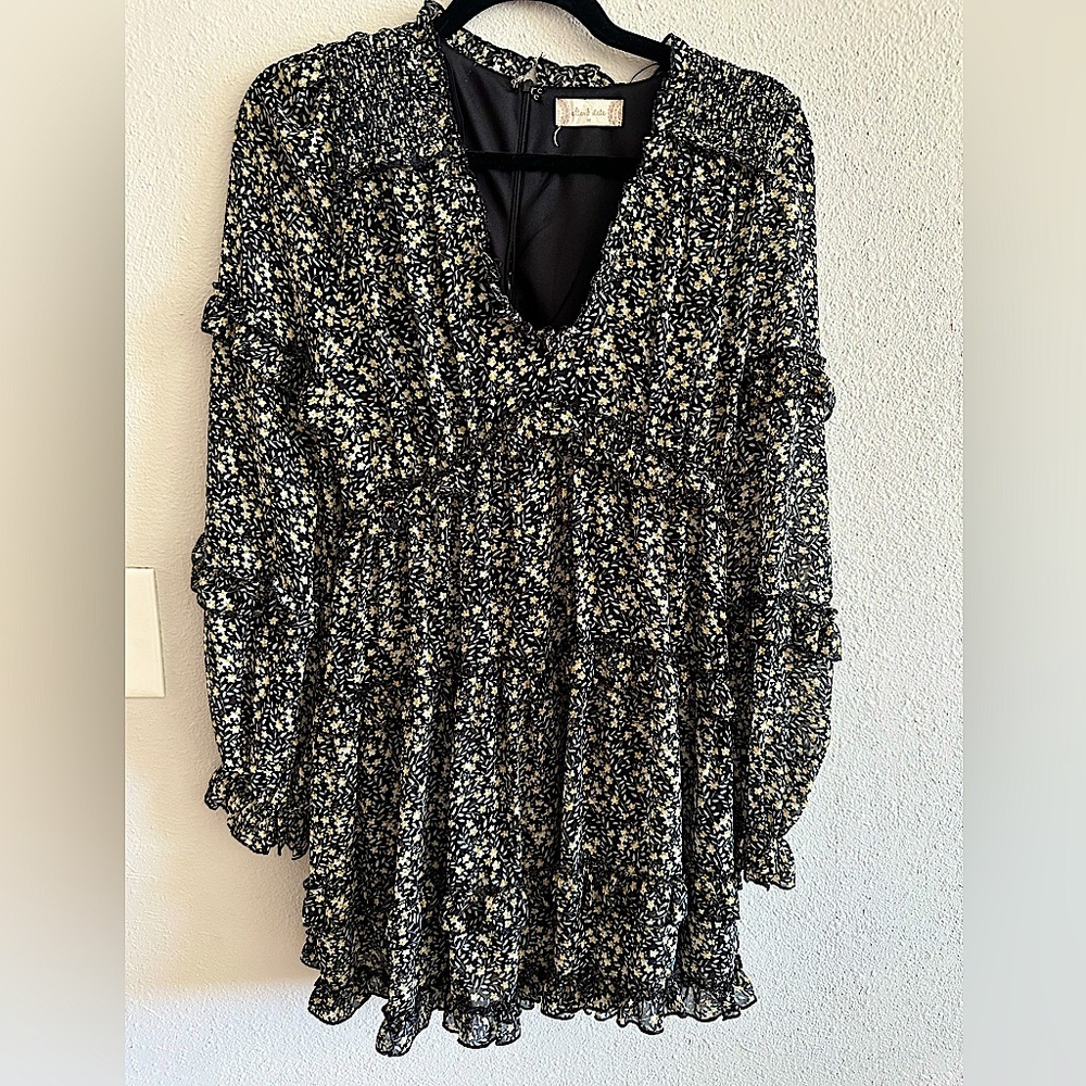 A1 - #27 Altr’d state black floral long sleeve mini dress size medium